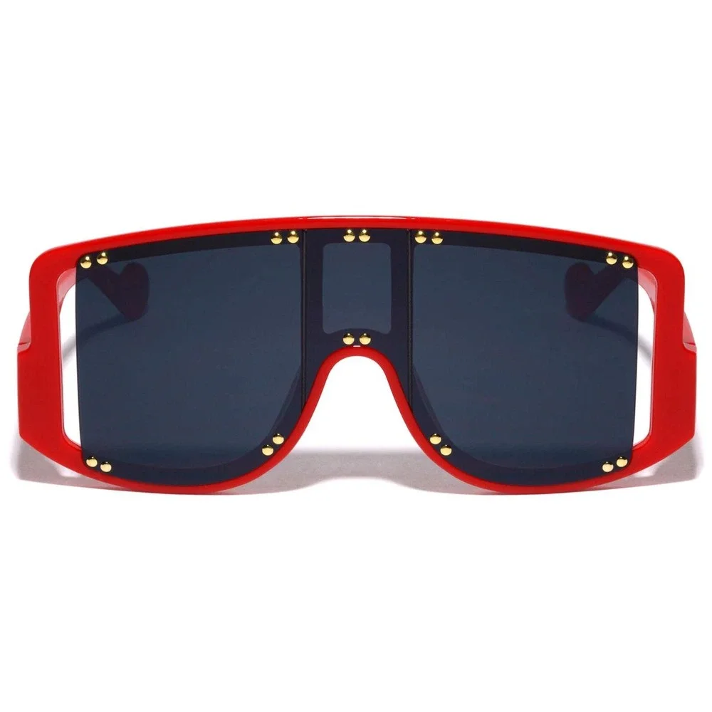 Oversized Shield Sunglasses Red Frame Dark Black Lens Sun Protection UV400 Gafas
